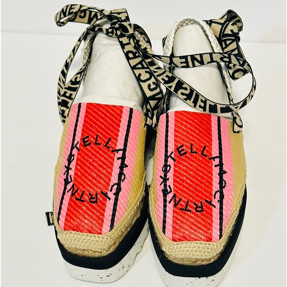 NWT Stella McCartney Gaia Rafia Espadrilles Stripes Red, Black and Pink 36. - Picture 3 of 10